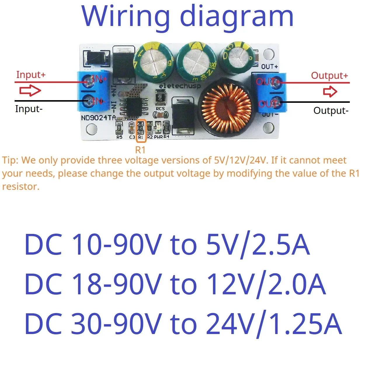 30W Ultra-large Tension Sotchi Tech 10-90V à 5V 12V 24V Buck DC-DC Convertisseur pour UPS EBike Voiture Électrique Nouveaux Véhicules D'énergie