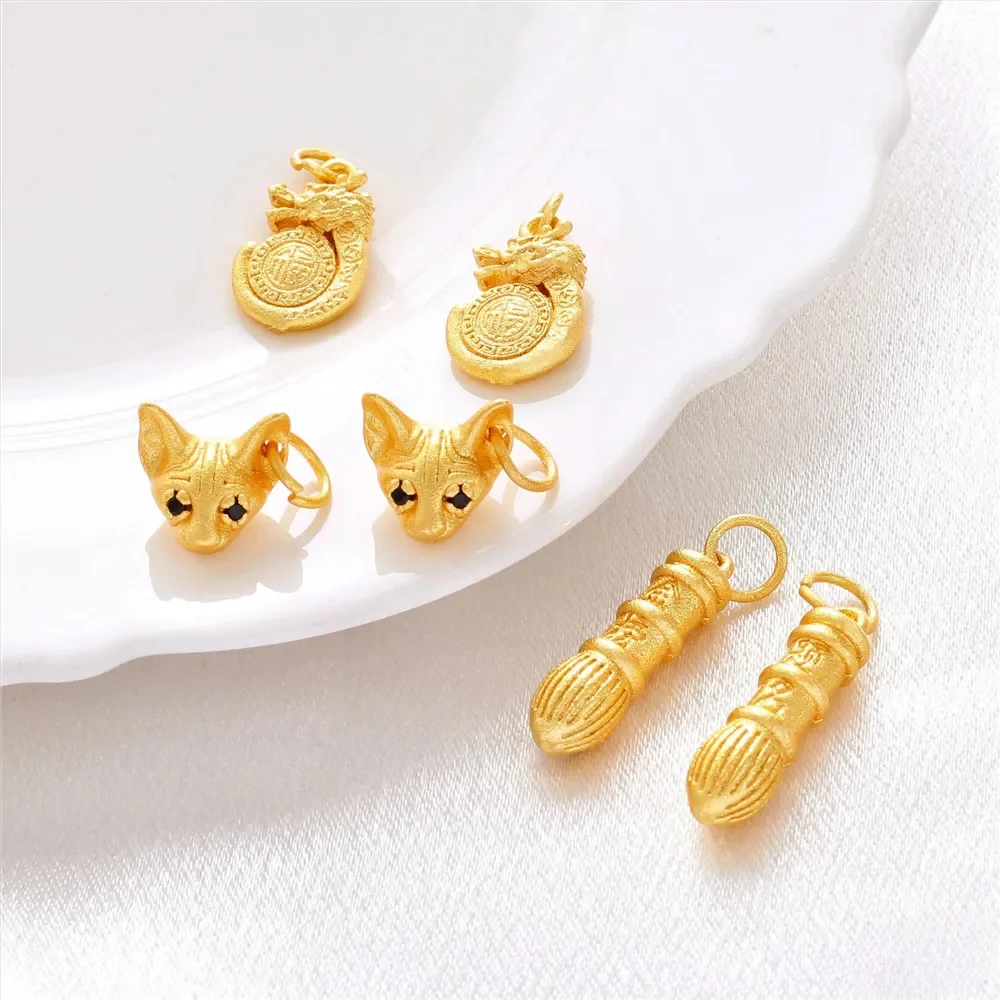 Shajin Brush Gold List, Lucky Character Golden Dragon Hairless Cat Head Pendant DIY Bracelet Necklace Accessories