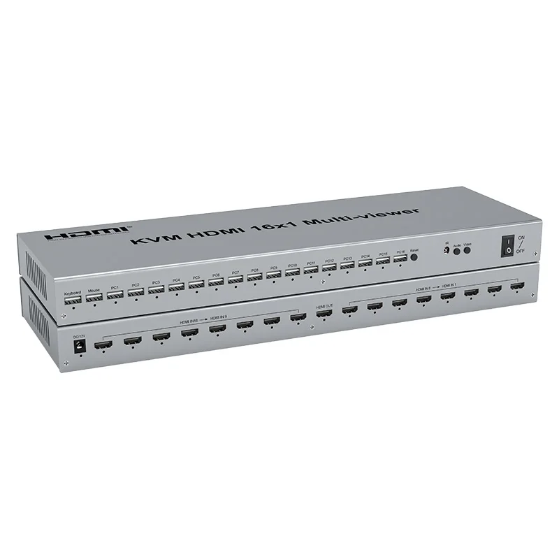 1080P HDMI 16x1 Multiviewer 16 in 1 Out HDMI USB KVM Seamless Switch 16 Port