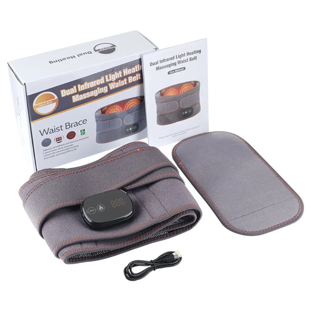 Wireless electric heating pad and massage belt for waist support breathable lightweight diving fabric rechargeable