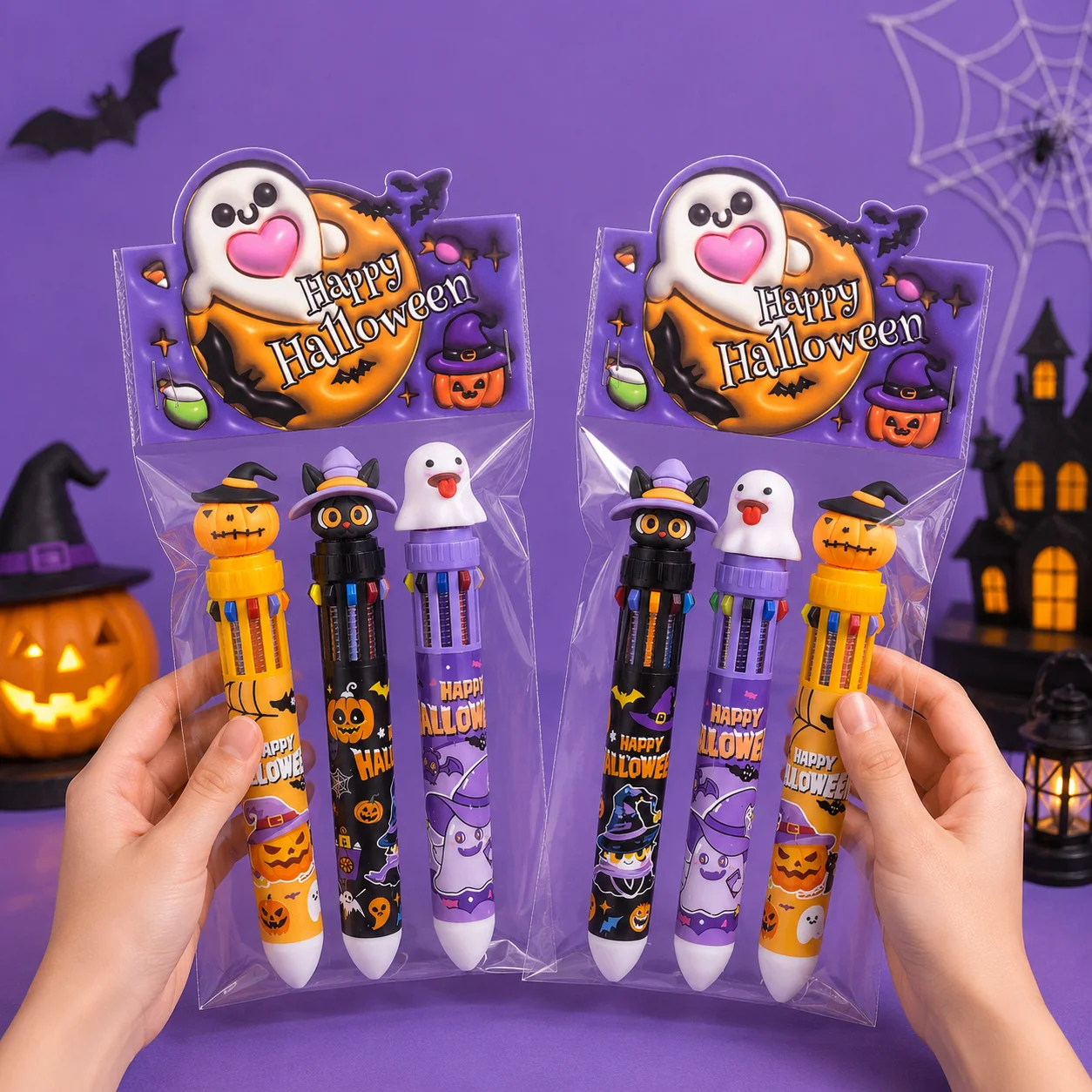 canetas-esferograficas-multicoloridas-para-o-halloween-lembrancinhas-infantis-com-tematica-de-abobora-lanterna-e-fantasma-–