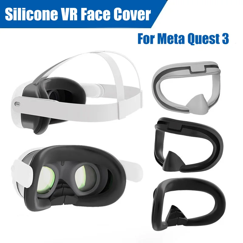 Face Cover for Meta Quest 3 Replacement VR Headset Face Protective Cover Blackout Eye Mask for Quest 3 Silicone Cover Pads