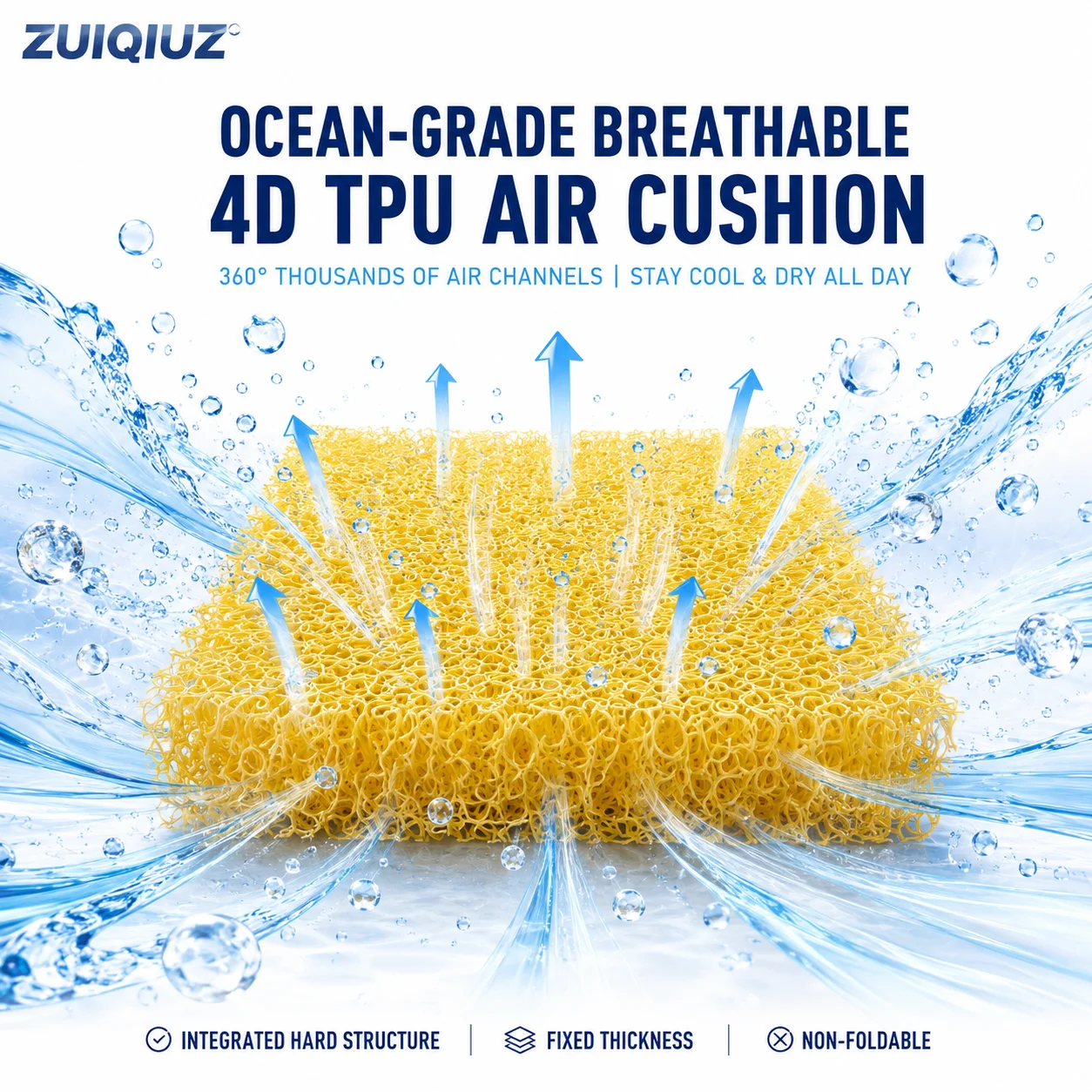 4D TPU Air Fiber Cooling Seat Cushion Breathable Non-Sweaty Chair Pad High Rebound Washable Orthopedic Cushion for Long Sitting