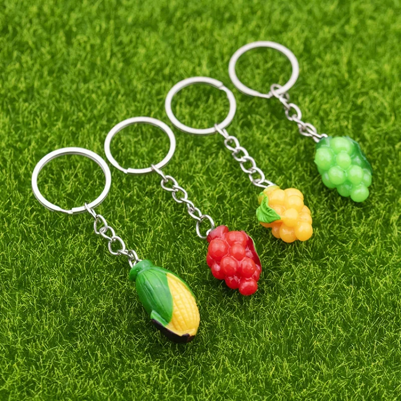 Resin Simulated Fruit Key Ring Grape Corn Red Pepper PVC Keychain Pendant Key Chain Accessories Fashion Gift