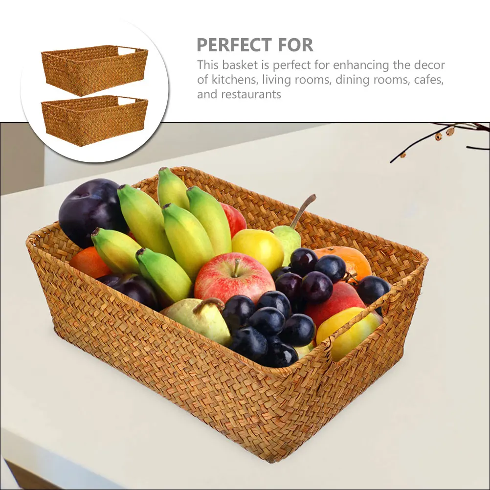 

2pcs Bread Woven Storage Basket For Kitchen Fruits Snacks Organizer Handwoven Wicker Basket Tabletop Sundries Holder