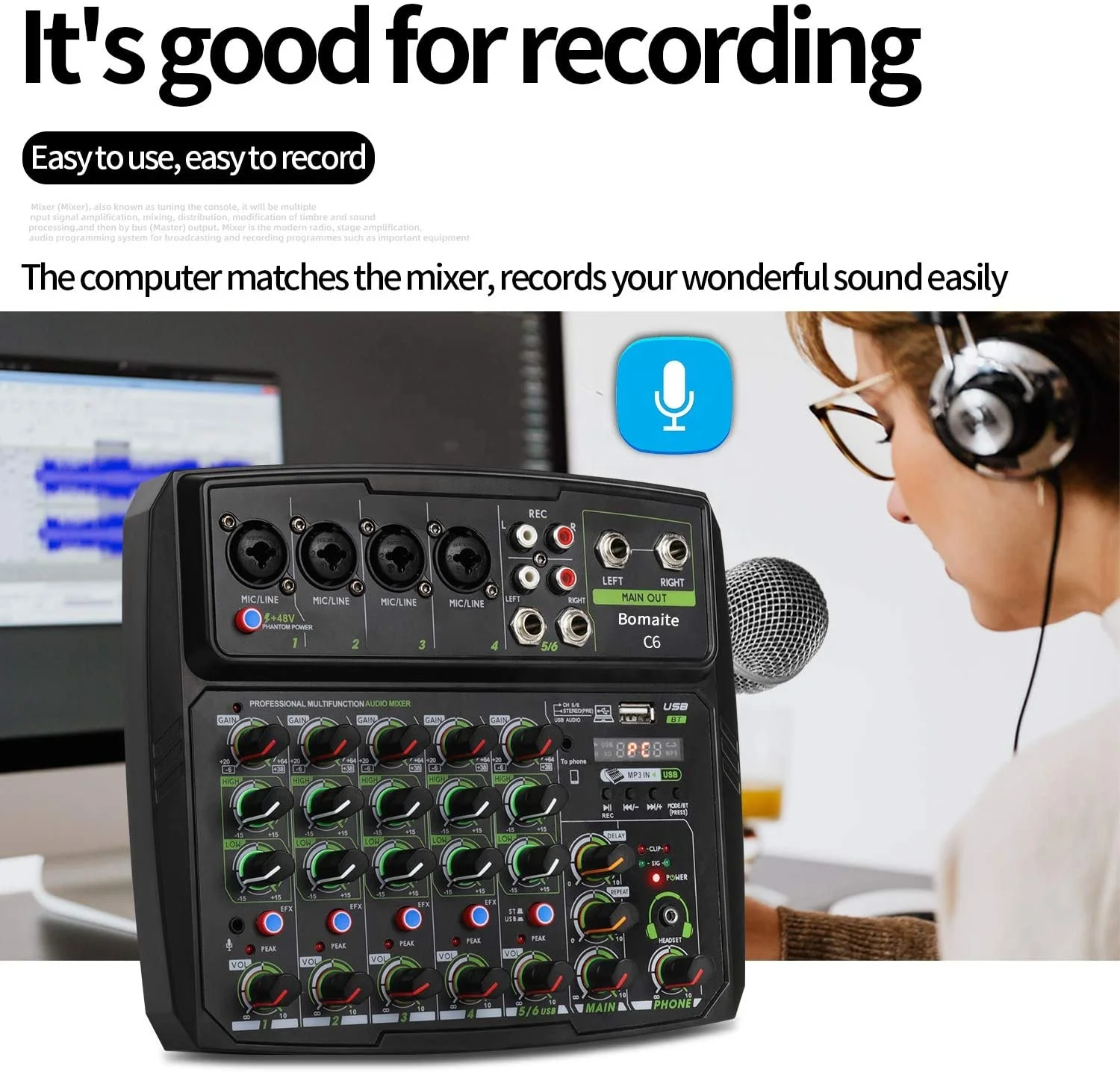 Mixer Audio deusheng C4/6 canali Console di missaggio del suono Bluetooth registrazione USB riproduzione del Computer 48V Phantom Power Delay Repaeat