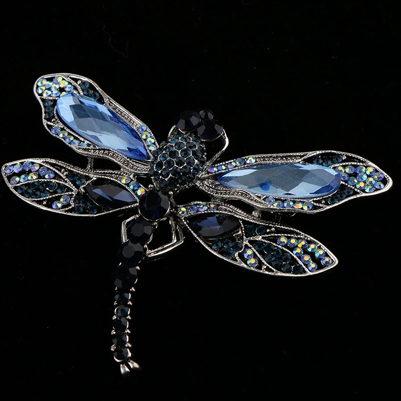 Blue Crystal Vintage Dragonfly Brooches For Women High Grade Fashion Insect Brooch Pins Coat Accessories Animal Jewelry Gifts