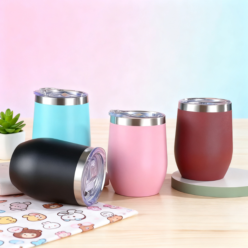  12oz Egg shell Wine Cup Stainless Steel Thermal Cup Household Double Wall Vacuum Insulated U-shaped Coffee Mugs Travel Cups 