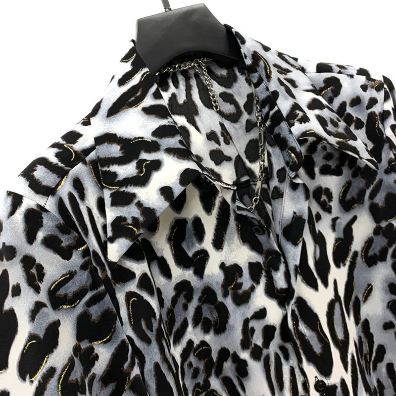 WVGA New Men's Spring Summer Trendy Printed Long Sleeve Shirt Niche Hcic Casual Turn-Down Collar Padded Shoulder Tops Ins W18313