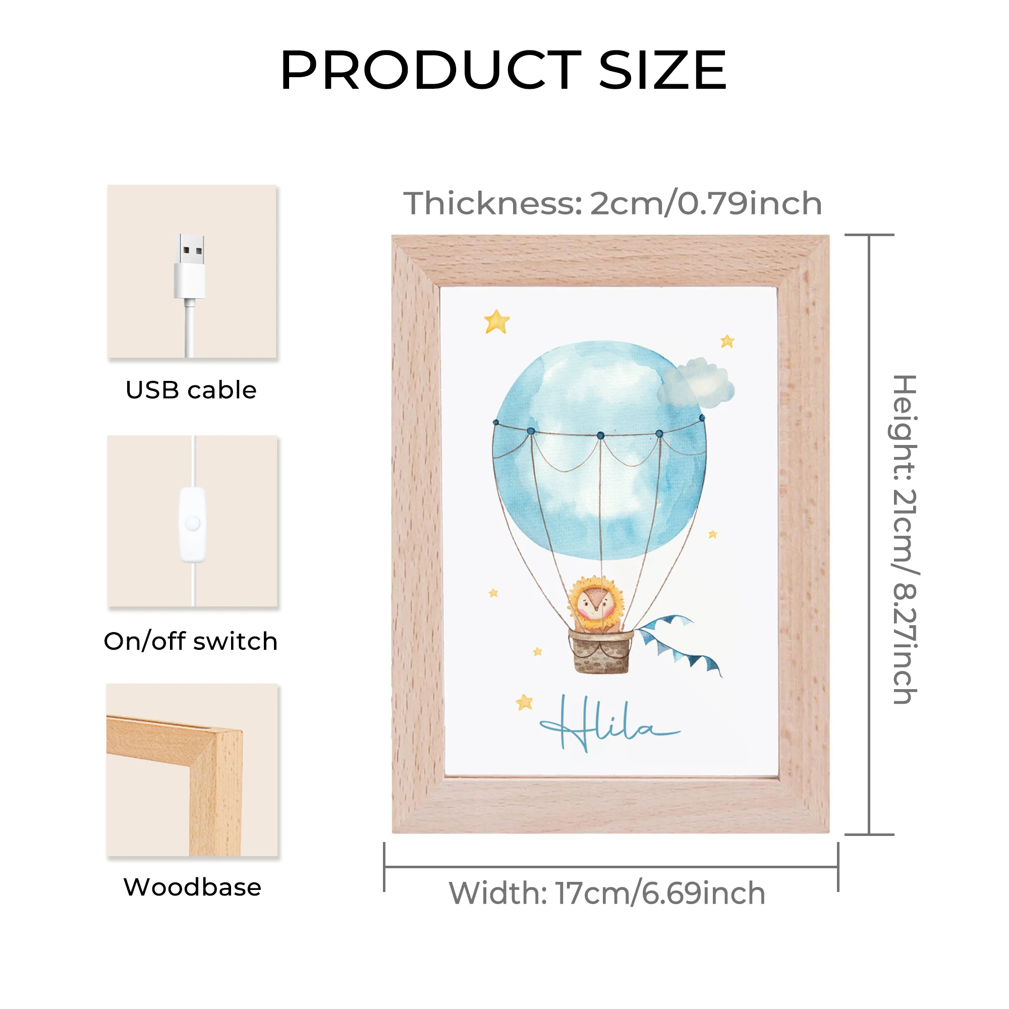 2D شقة مخصصة اسم القنفذ LED الاكريليك ليلة ضوء الخشب إطار صور 21x17 سنتيمتر الكرتون الأطفال غرفة نوم الهدايا ديكور المنزل #6