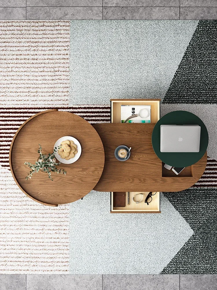 

Walnut Color Height Stone Plate Modern Simple Lifting Coffee Table Living Room Home