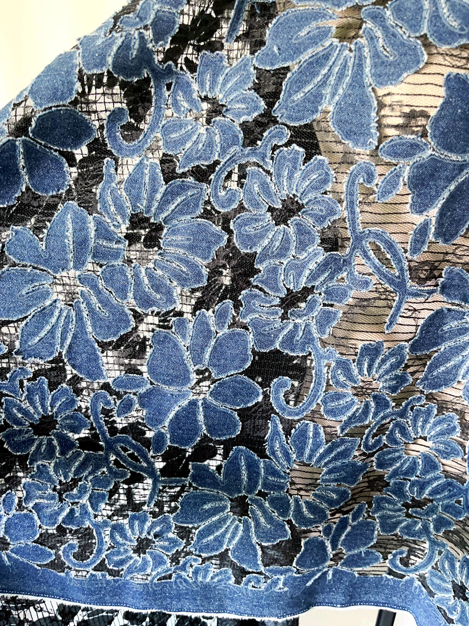 Elegant heavy burn flower petal denim embroidery lace fabric DIY fashion clothing fabric accessories X1049