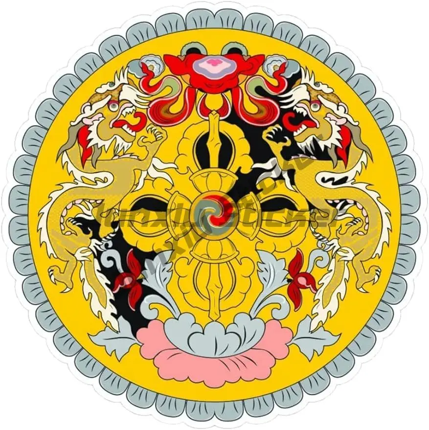 

Bhutanese Emblem Round Sticker Bhutan Flag Butterfly Stamp Vinyl Decal Bumper Laptop Window Waterproof Sticks To Any Surface