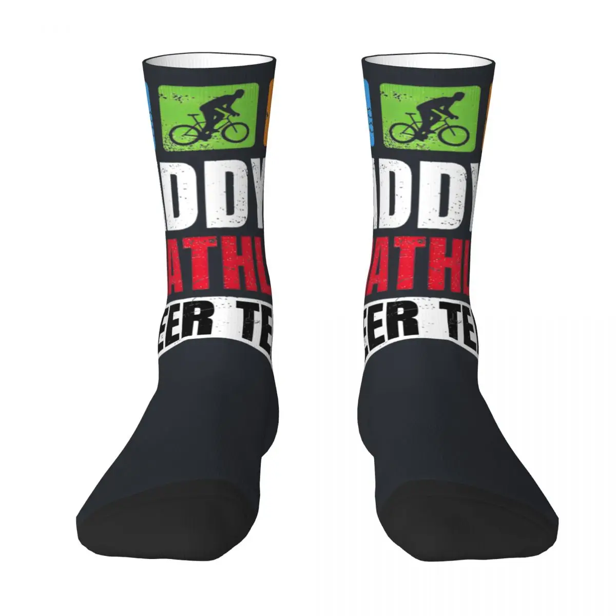 Daddys Triathlon Supporters Stocking Adults Men Family Cheer Socks Comfortable Gothic Socks Autumn Outdoor Non Skid Printed Sock