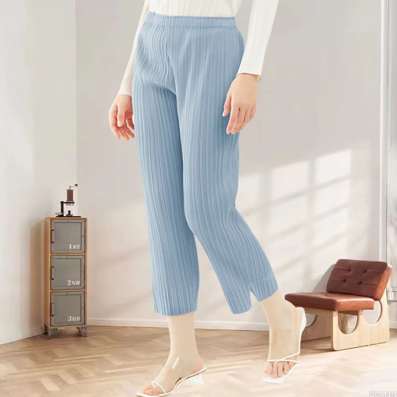 

Miyake Pleated Trousers Plisse 2025 Fold Pleat Miyake Nine-minute Leggings Women Solid Pleats Small Open Casual Trousers Women