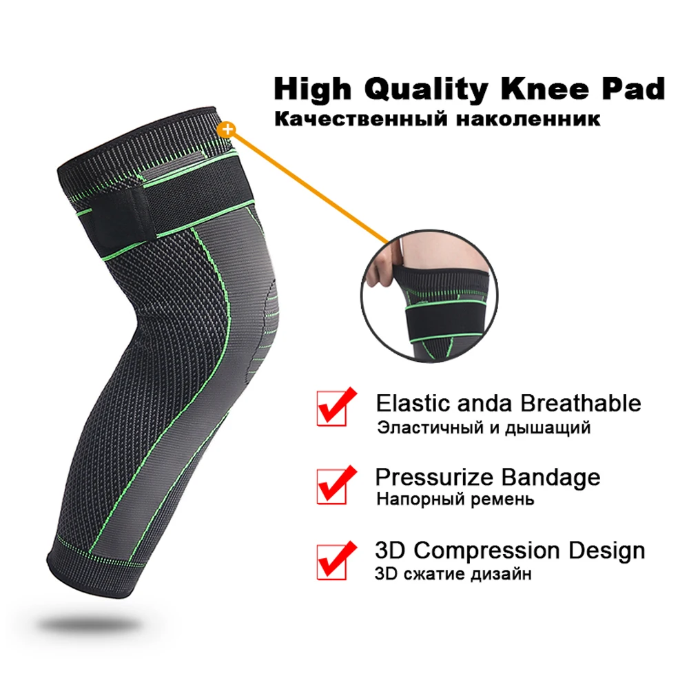 1PCS Compression Knee Pads Support Lengthen Stripe Sport Sleeve Protector Anti Slip Gel Elastic Bandage Nylon Long Kneepad Brace