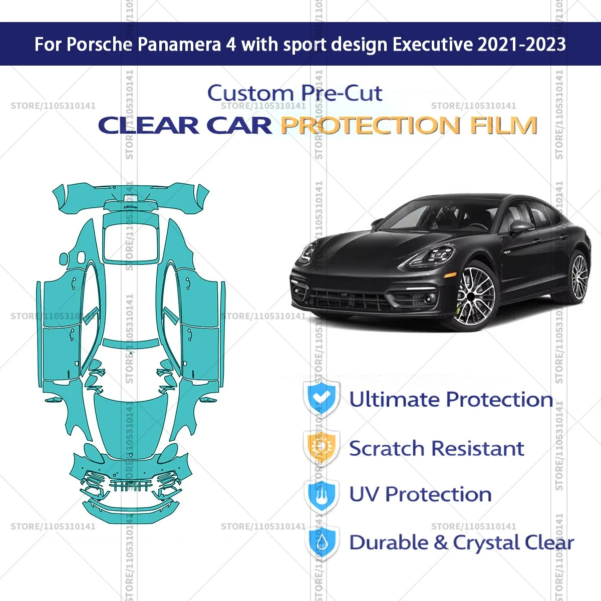 

Защитная пленка PPF прозрачная, предварительно вырезанная, для Porsche Panamera 4 Sport Design Executive 2021-2023