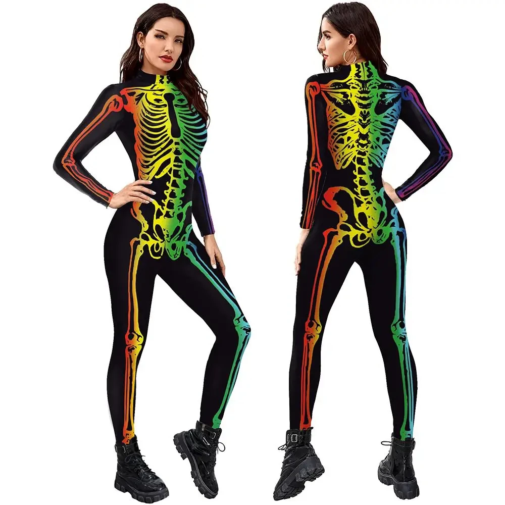 

Halloween Colorful Skeleton Human Veins Adult Horror Sexy Women's Carnival Party Bodysuit Purim Costume Tights Cosplay Jumpsuit