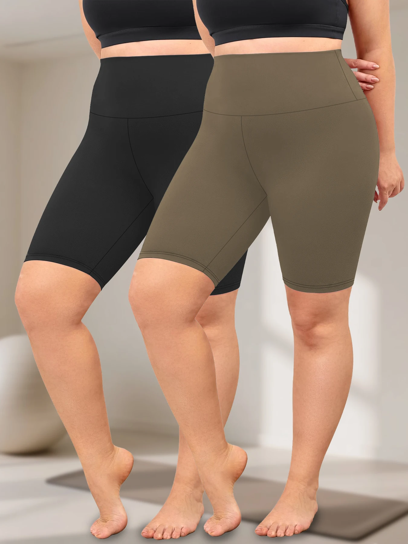 

2 pack Plus Size Super Soft High Waisted Biker Shorts Women Tummy Control Yoga Running Workout Home Lounge Shorts