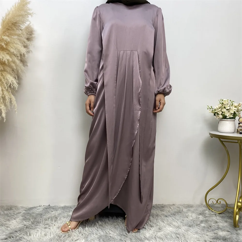 UNI-vestidos árabes musulmanes para mujer, vestido largo De satén De manga larga, bata De noche envolvente De Color sólido, vestido De fiesta para graduación