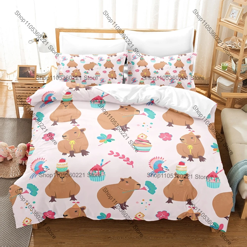 Kawaii Cartoon Capybara Bedding Set Single Twin Full Queen King Size Bed Set Adult Bedroom Duvetcover Sets Anime Bed Sheet Set