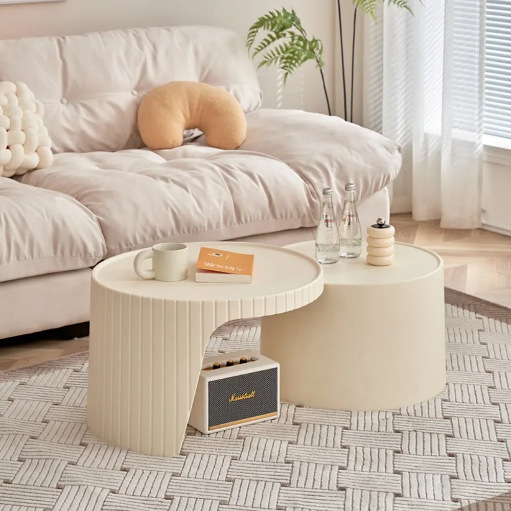 

Nordic internet celebrity cream style coffee table, living room, household circular coffee table combination, small unit, modern