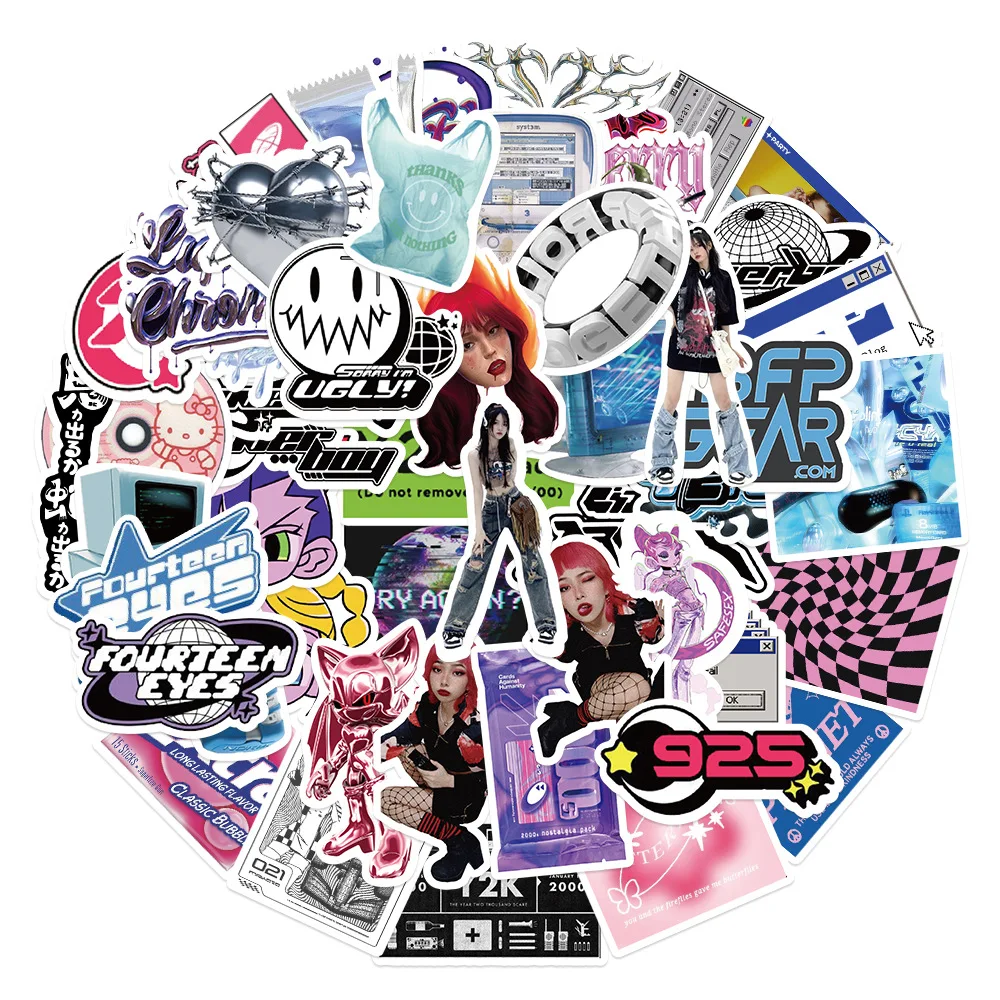 53 قطعة Y2K الفتيات VSCO 90s Harajuku نمط خمر ملصقات لطيف الجمالية ملصق مائي مذكرات دراجة نارية محمول سجل القصاصات لعبة ملصق #2