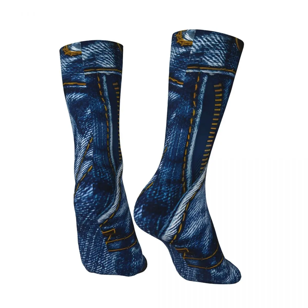 Funny Crazy Sock for Men Clothes Button Diagonal Hip Hop Vintage Bluejeans Denim Happy Quality Pattern Printed Boys Crew Sock