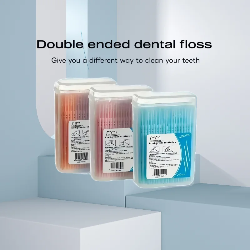 200 قطعة/صندوق مزدوج نهاية المتاح خيط تنظيف الأسنان فرشاة الأسنان مسواك العناية بصحة الفم الأسرة محاصر المحمولة مجموعة