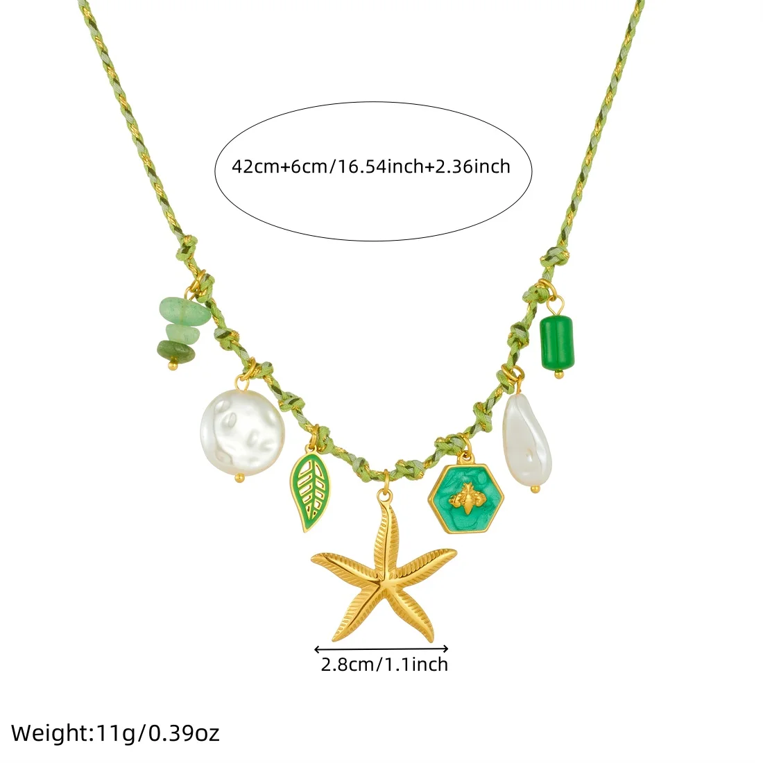 LAMENGLY Novel Green Rope Chain Leaf Stone Starfish Charm Necklace Women 316l Stainless Steel Waterproof Jewelry Gift Neck Chain