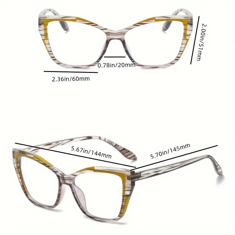 남성과 여성을 위한 새로운 금속 고양이 눈 프레임 패션 안경 1쌍, 주야간 사용, 블루라이트 방지 렌즈, 틴티드 안경