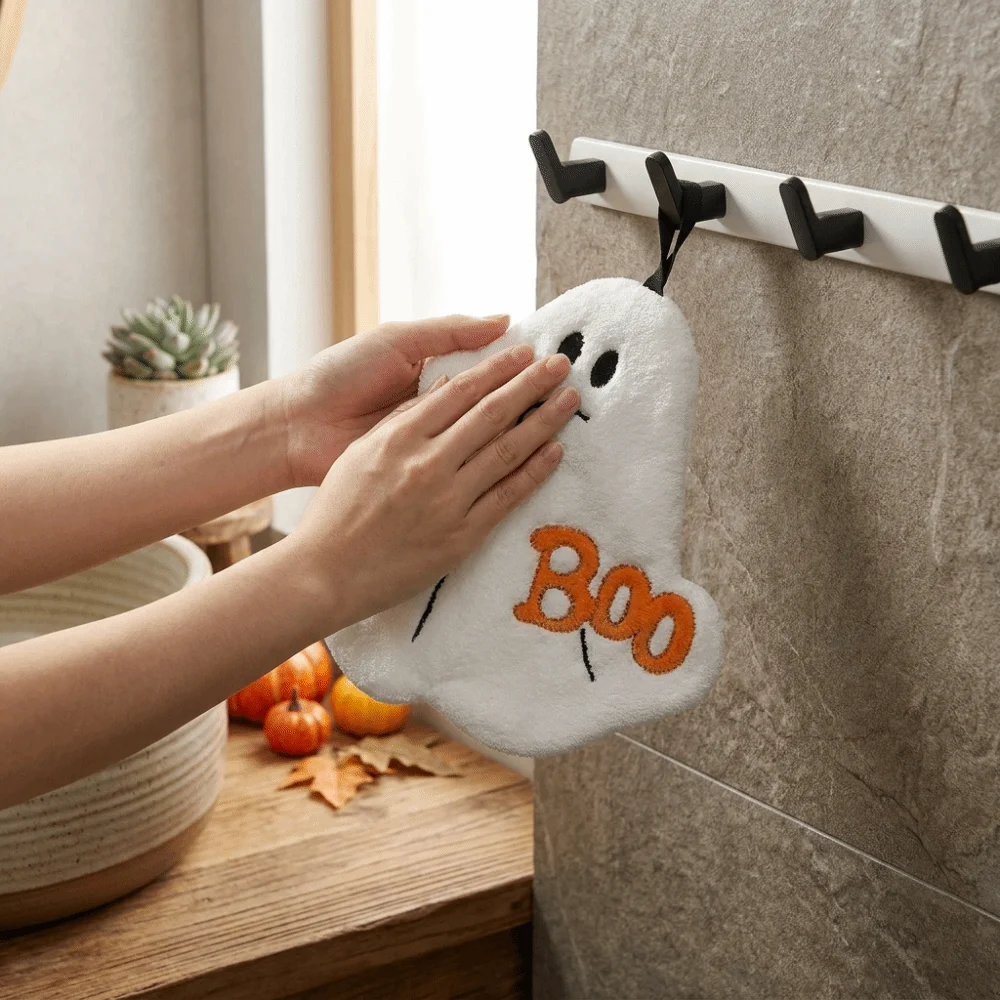 Creative Ultra Absorbent Halloween Hand Towels Quick Drying Soft Kitchen Towels Cartoon Hanging Bathroom Towels Halloween Gift