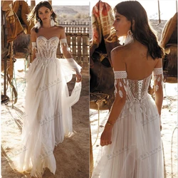 Vestidos De Novia bohemios, Vestidos De Novia Vintage, batas escalonadas De tul, ilusión sin espalda, hombros descubiertos, Vestidos De Novia personalizados