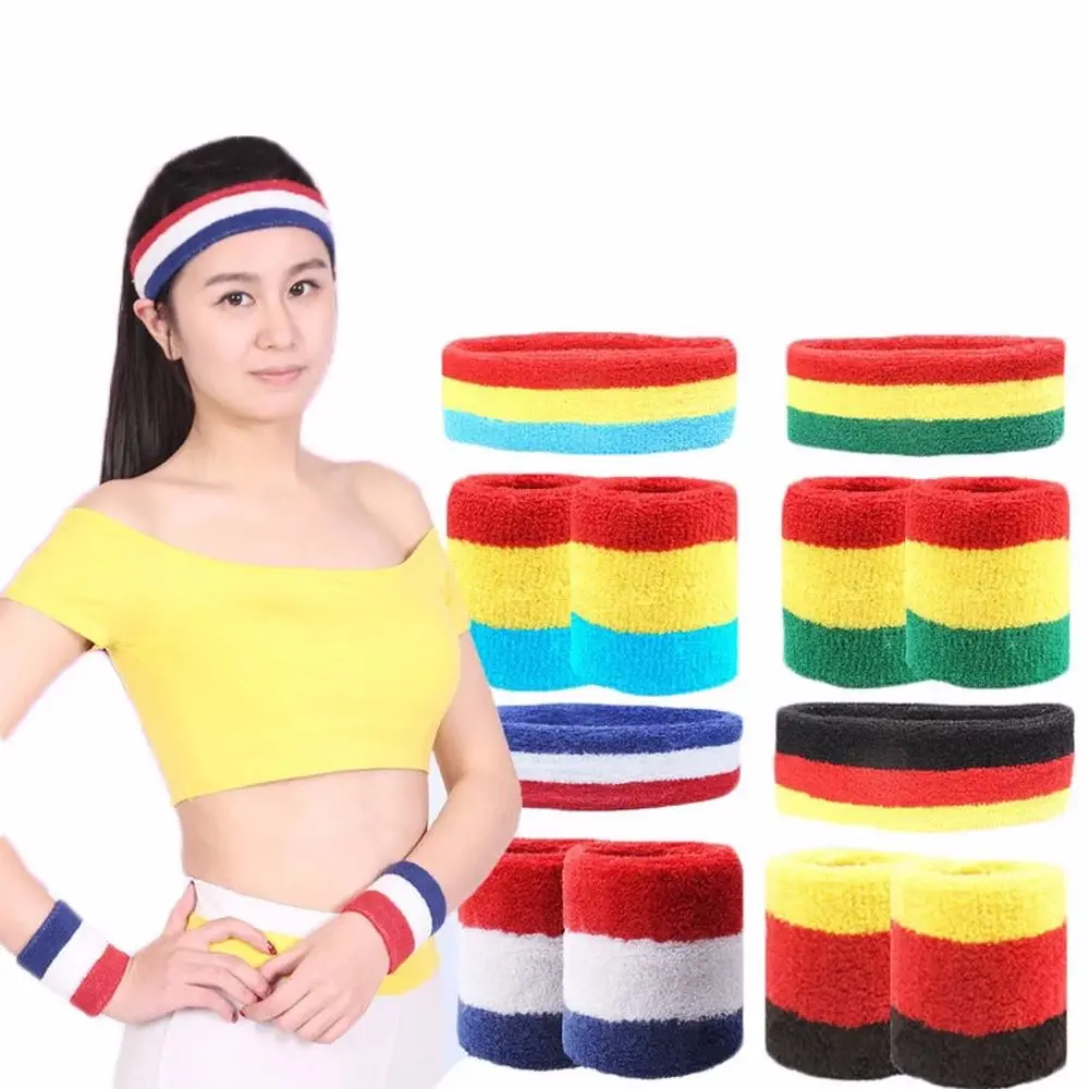 

Yoga Sport 1 Set Tennis Men/Women Wrist Support Towel Sweat Bands Headband +Wristbands Sport Wristbands