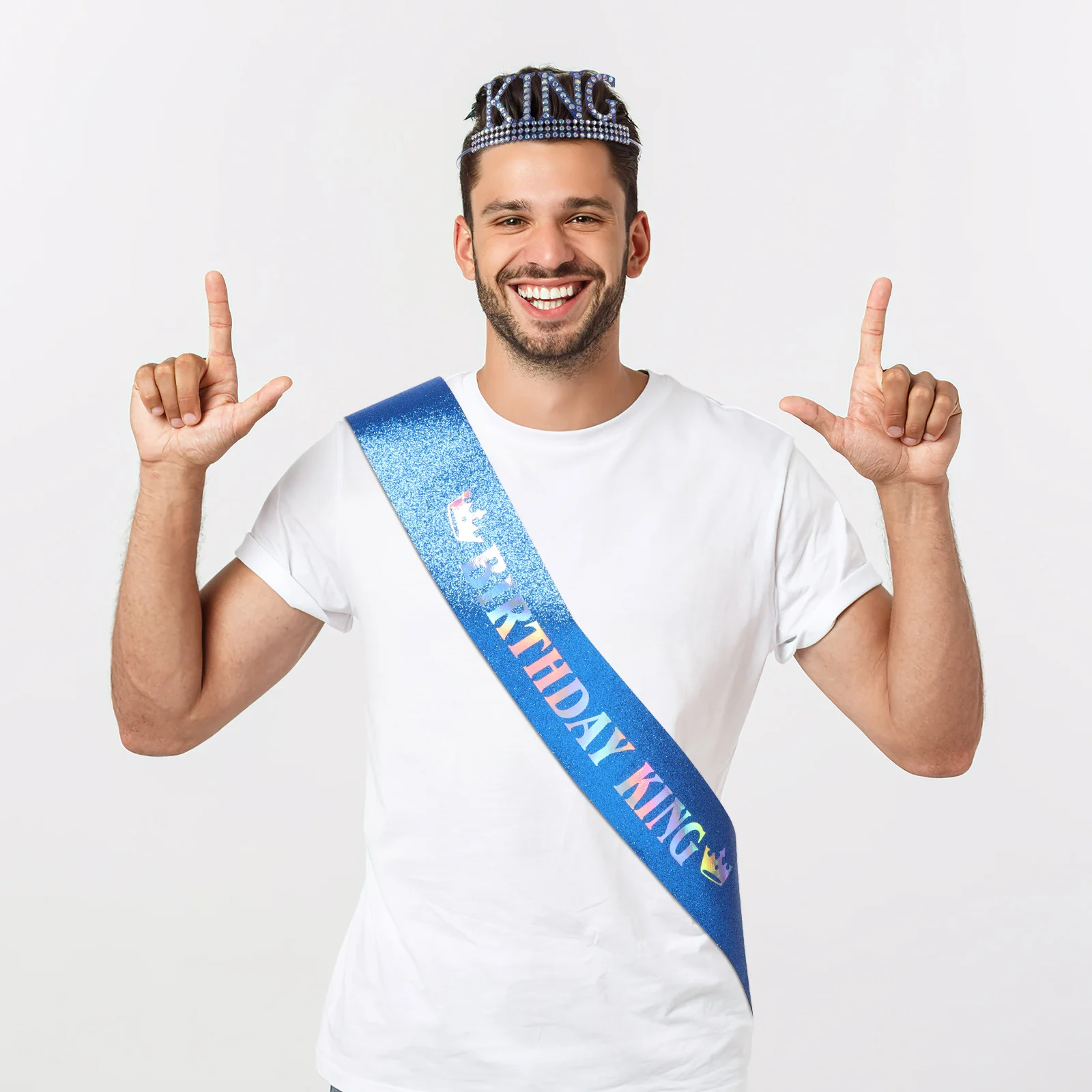 

1Set Birthday King Crown and Sash Set for Men Adjustable Metal Crown Party Decorations Birthday Accessories Adult Celebration