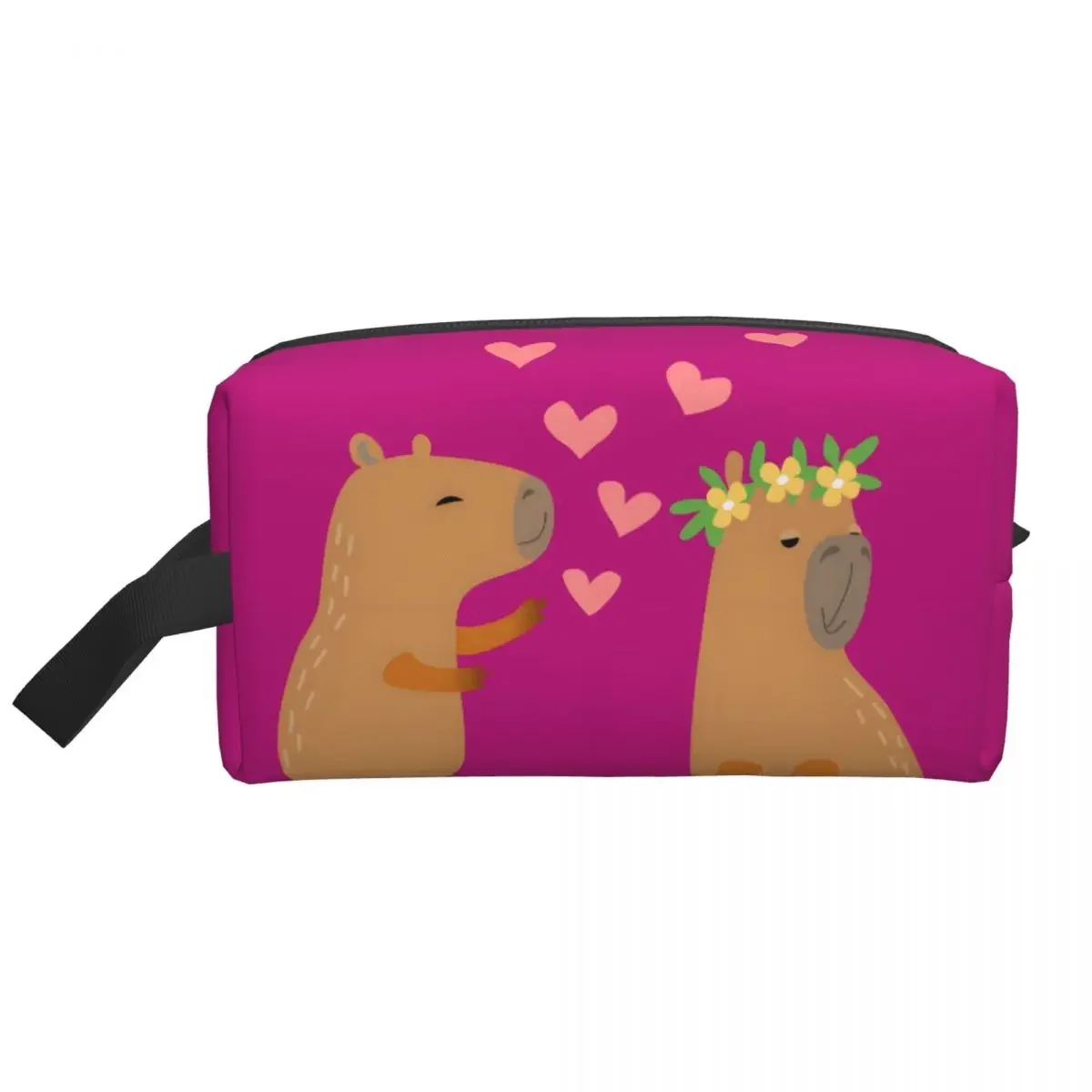 Custom Cute Cartoon Capibaras In Love Valentines Day Makeup Bag for Women Travel Cosmetic Organizer Kawaii Storage Toiletry Bags