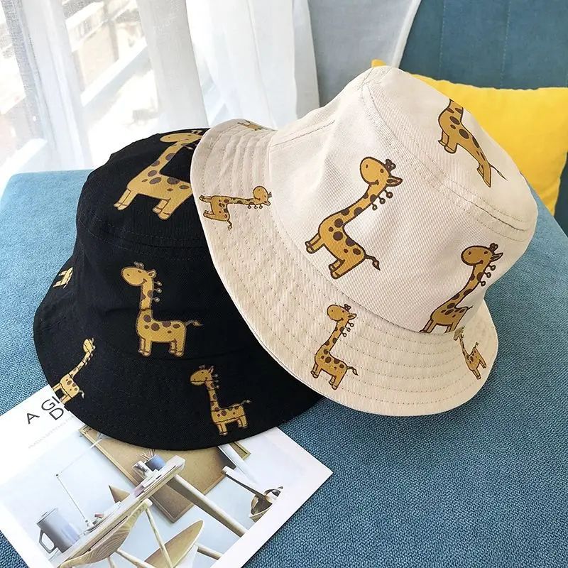 

Summer Children Panama Hat Autumn Cartoon giraffe Girls Sun Hat Boys Outdoor Beach Hat Bucket Camping Fishing Cap 5M to 2Y