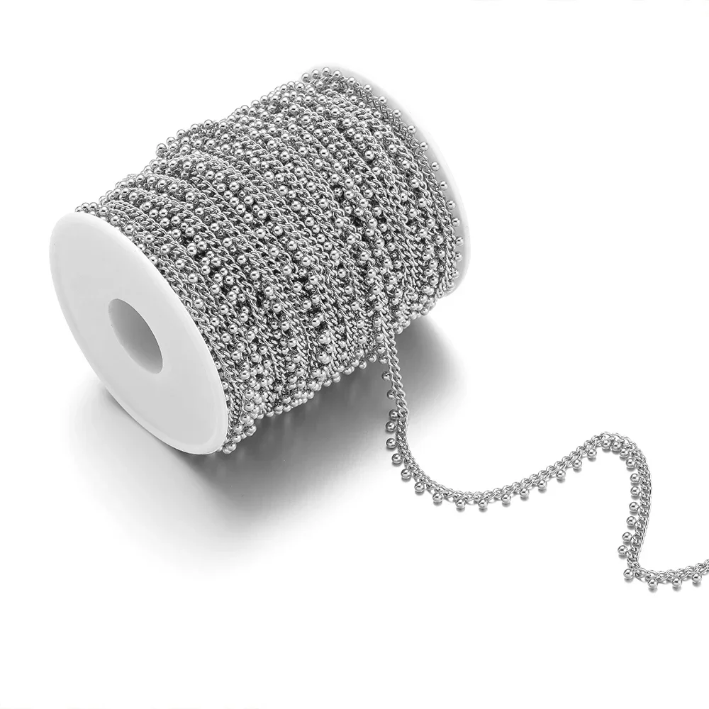 1Meter Stainless Steel Curb Link Chains with Gold Drop Ball Crafts Beaded Chain Bulk DIY Jewelry Necklace Anklet Bracelet Making