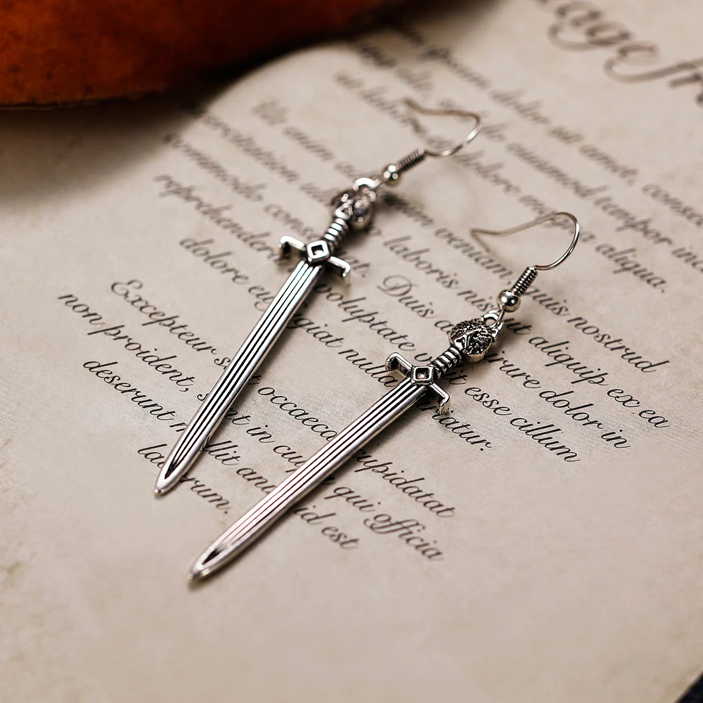 Huitan Punk Style Fierce Animal Sword Shape Dangle Earrings for Women/Men Versatile Cool Unisex Ear Accessories Vintage Jewelry image 5