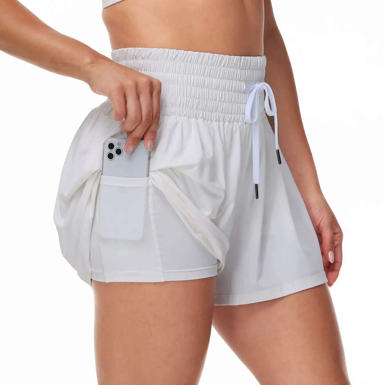 

Women's 2-in-1 High Waist Running Shorts with Elastic Waist Drawstring, Comfortable Sports Pocket Shorts, Lightweight Golf Tenni