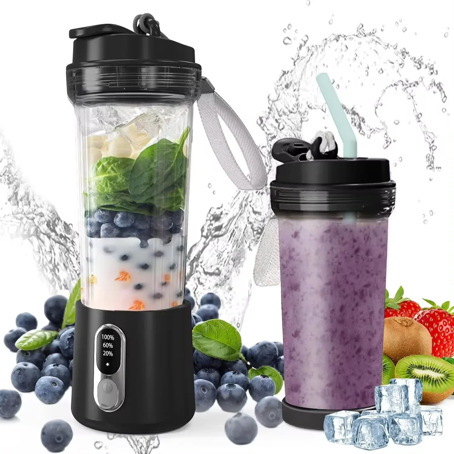 Portable Blender Electric Fruit Juicer Food Mixer Bottle for Shakes Smoothies 4000mAh Cyclone Blade USB Rechargeable Juice Maker