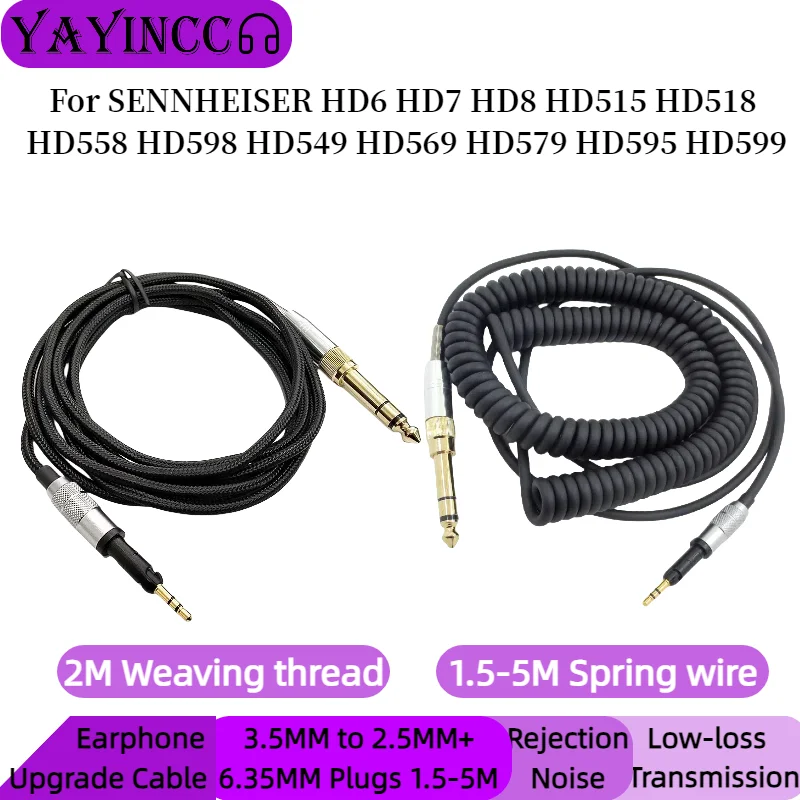 

YAYINCC 3.5MM to 2.5MM+6.35MM Headset Upgrade Cable Hifi Headphone Audio Line For SENNHEISER HD6 HD7 HD8 HD515 HD558 HD549 HD5XX