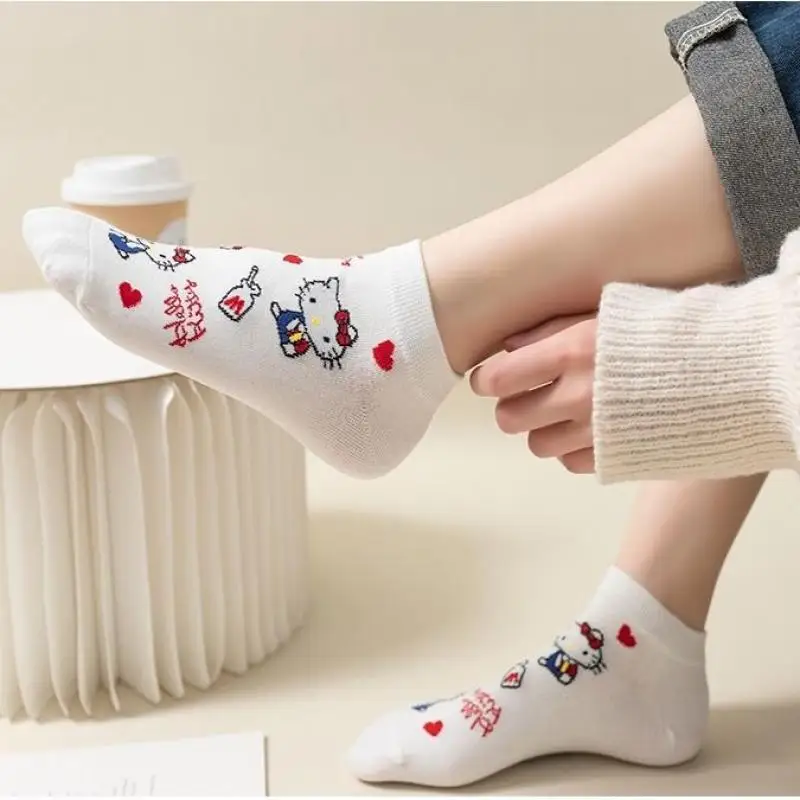 5pcs HOT Sanrios Four Seasons female sock kawaii Hello Kitty cartoon Anti-odor Breathable cotton socks Fashion Household items