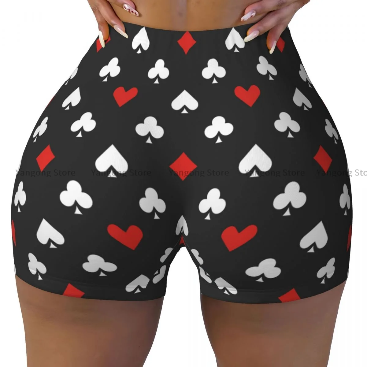 

Spandex Yoga Shorts for Women Card Suits Poker Workout Booty Shorts