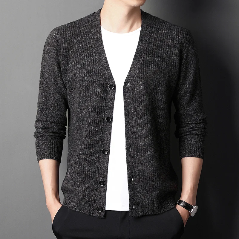 

200 winter men's sweater Autumn pure and wool cardigan trend leisure V-neck thick thread knitted sweater coat
