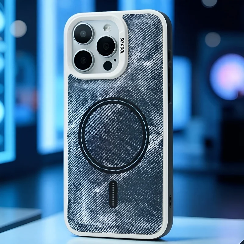 

New color-blocking denim magnetic phone case for iPhone16Pro Apple15/14ProMax protective case