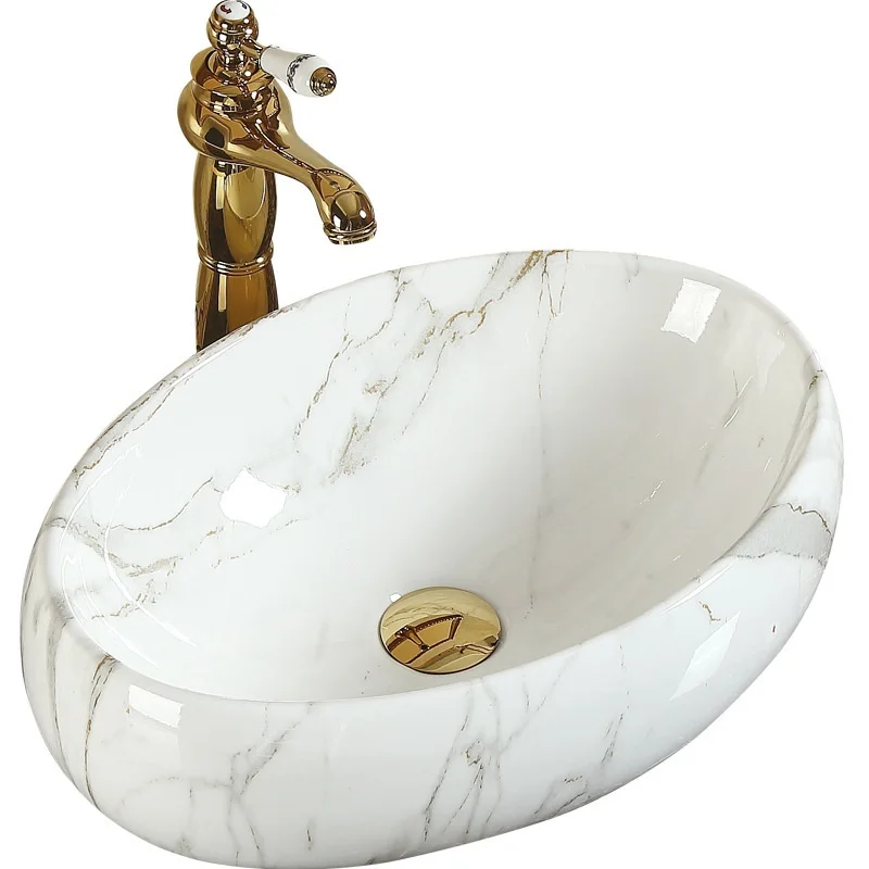 

Nordic European ceramic sink Chinese hotel color art basin small apartment single hole bathroom washing