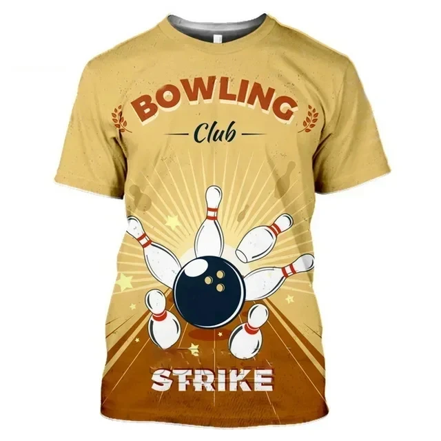 Funny Bowling Club T-shirts 3D STRIKE Printed Men\'s Clothing Fashion Female Bowling Enthusiasts Uniforms Popular O-Neck Tees Top