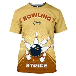 Funny Bowling Club T-shirts 3D STRIKE Printed Men's Clothing Fashion Female Bowling Enthusiasts Uniforms Popular O-Neck Tees Top