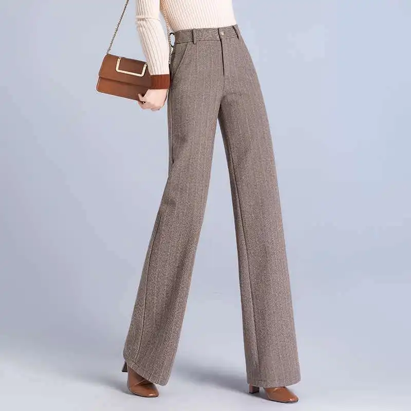 Woman Trousers Autumn Winter Baggy High Waist Loose Tweed Pants for Women Straight Leg Casual Chic and Elegant Xxl Slacks Nylon